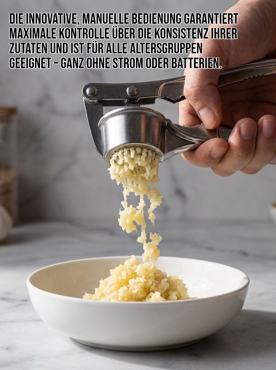 Multifunktionale manuelle Knoblauchpresse aus Edelstahl in moderner Küche