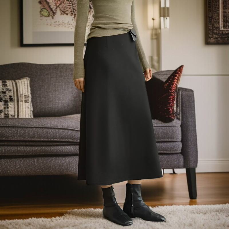 겨울 블랙 드롭 레귤러 미디 스커트 컬러 기모 미디 스커트