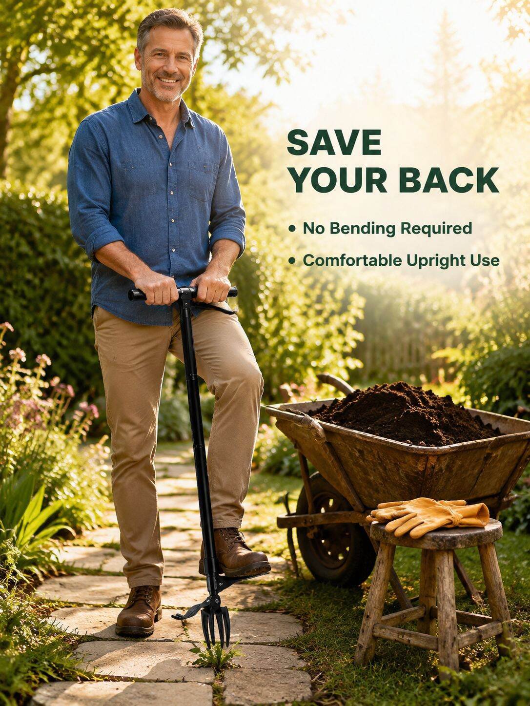 Standing Three-Section Weed Puller, Back-Saving Design