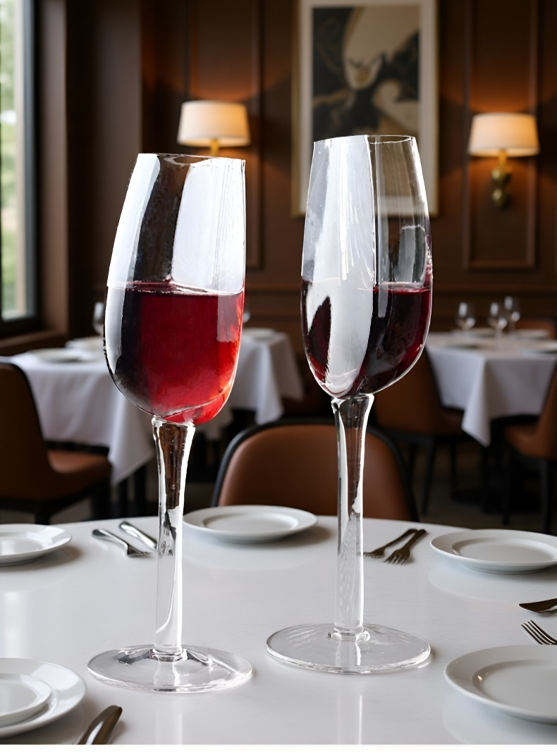 كأس بلوري أحمر على طاولة أنيقة