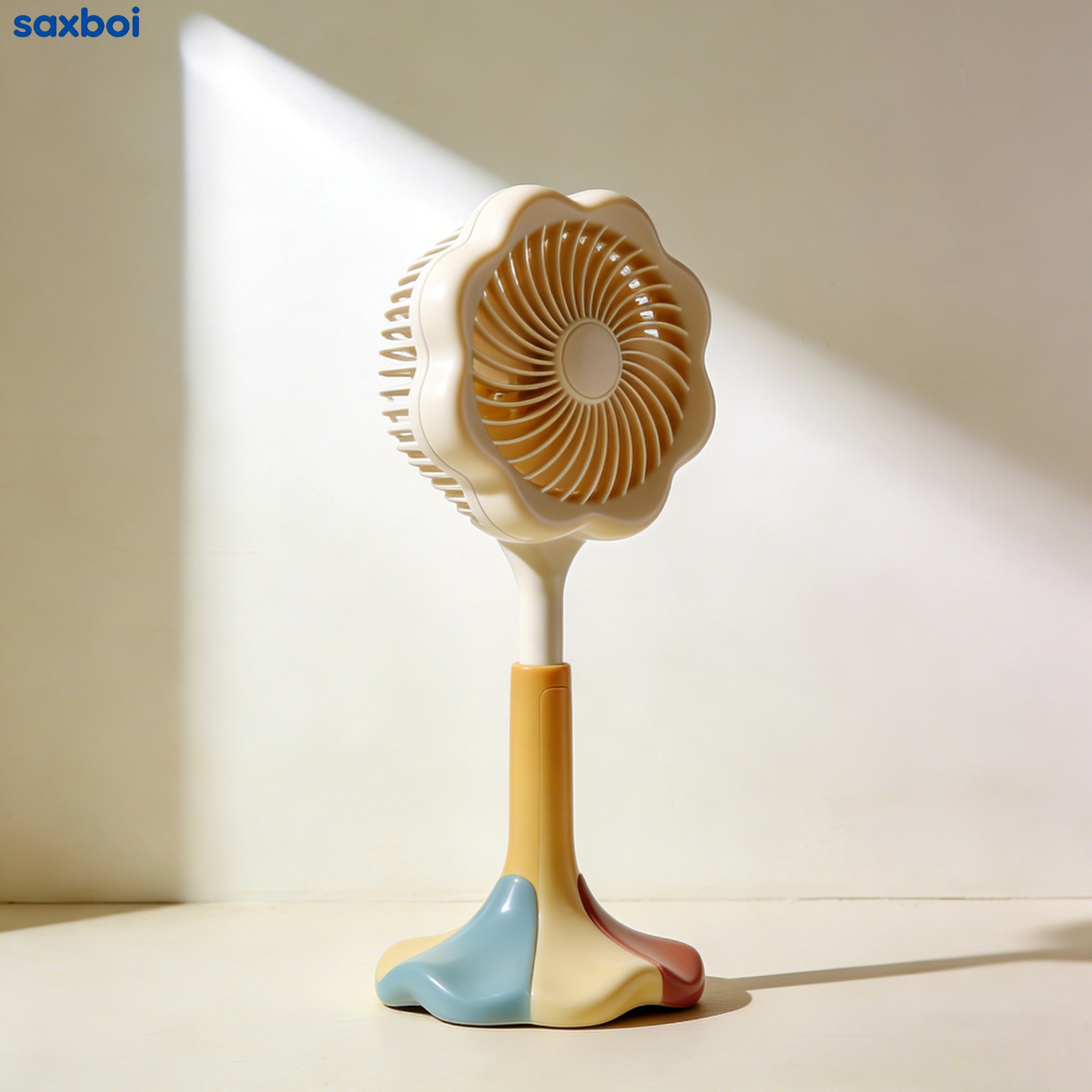 カラーブロックの花びら型手持ちミニ扇風機（3個）