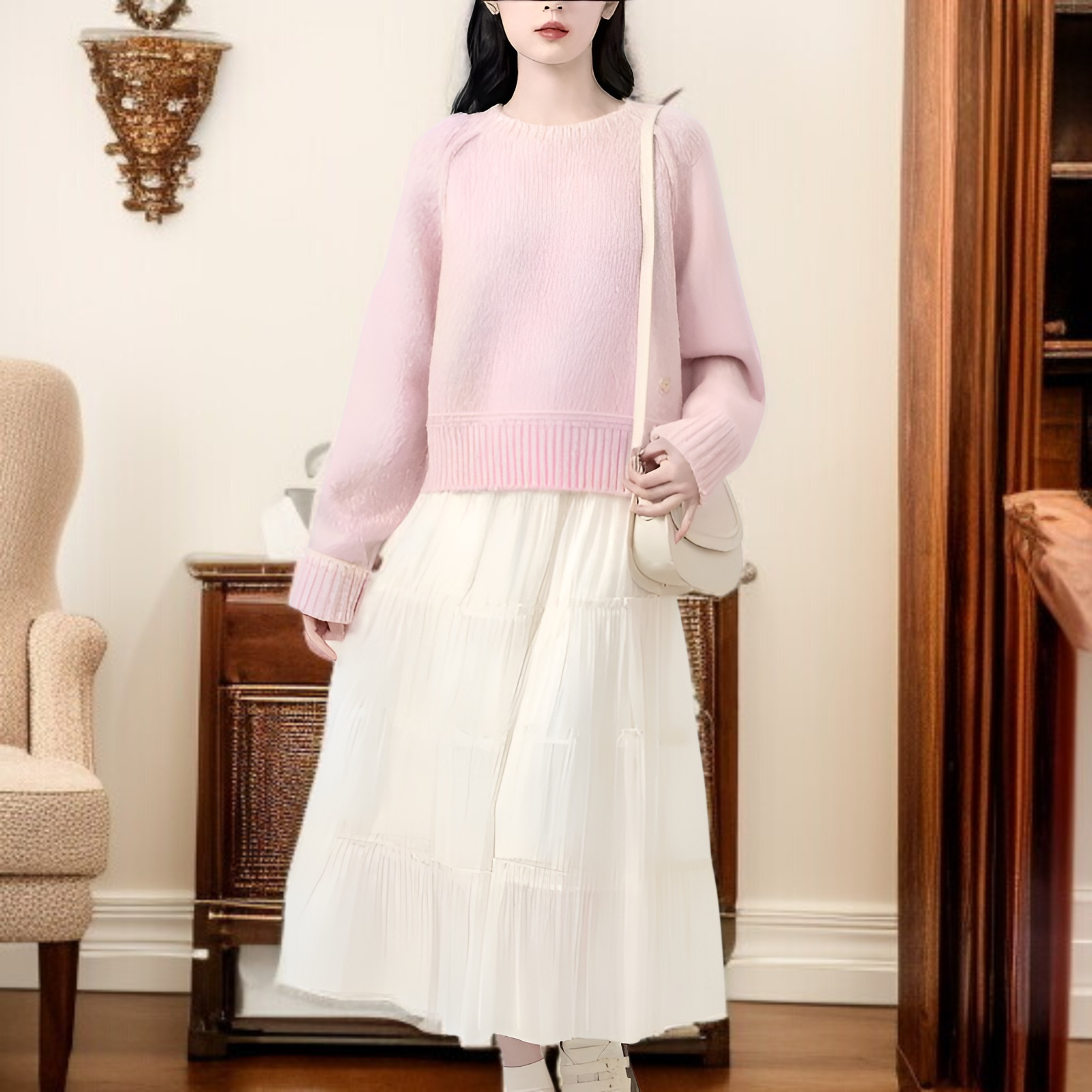 2025年秋冬新作 ラウンドネック カラーブロック プルオーバー ニット セーター 韓国風 ファッショナブル デザイン 長袖 セーター トップス ゆったり フィット 快適 暖かく 防寒