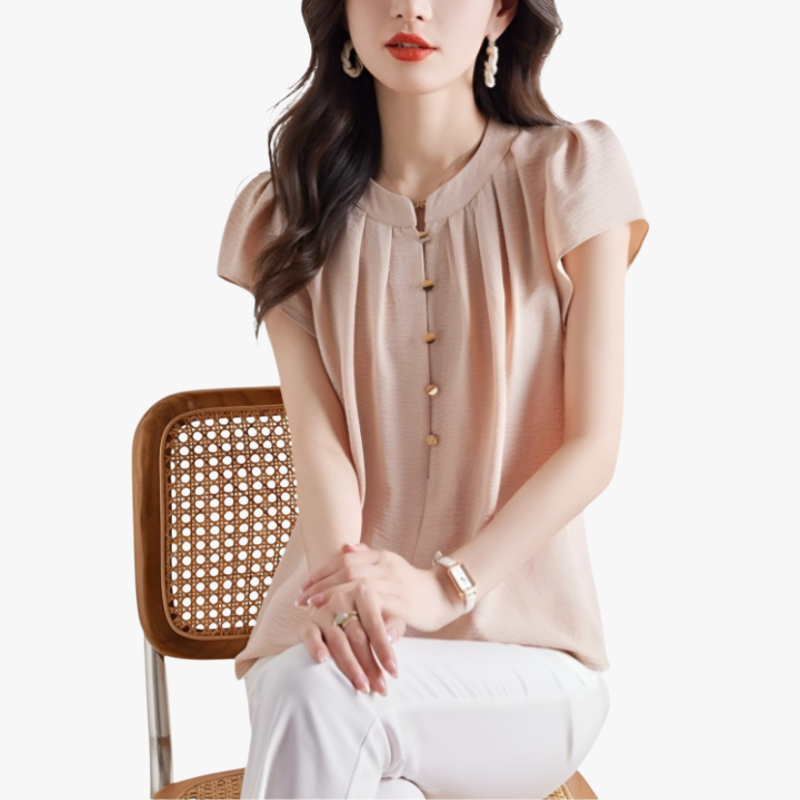 여성 통근 반팔 셔츠 슬림 라운드 반팔 셔츠