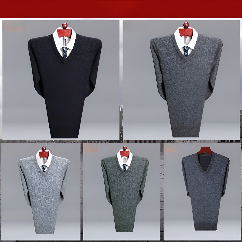 V 넥 스웨터 + 벨벳 두꺼운 무지