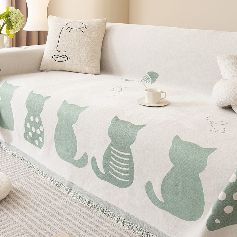 Cartoon Animal Sofa Back Cover Chenille Blanket
