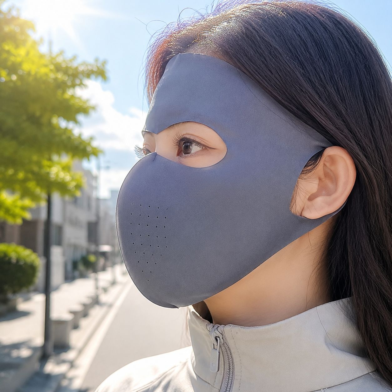 女性用日焼け防止フェイスマスク、アイスシルク通気性、UVカット、目の保護