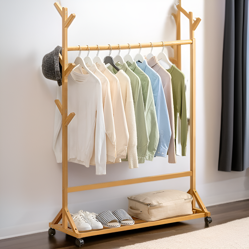 Solid Wood Clothes Hanger for Bedroom, Multifunctional Hat and Clothes Rack, Simple and Stylish
