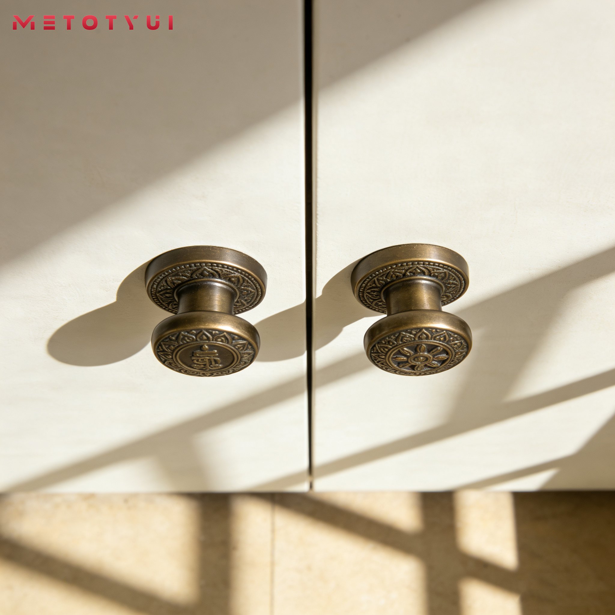 มือจับประตูตู้สไตล์จีนย้อนยุค มือจับบรอนซ์โบราณแบบทึบ