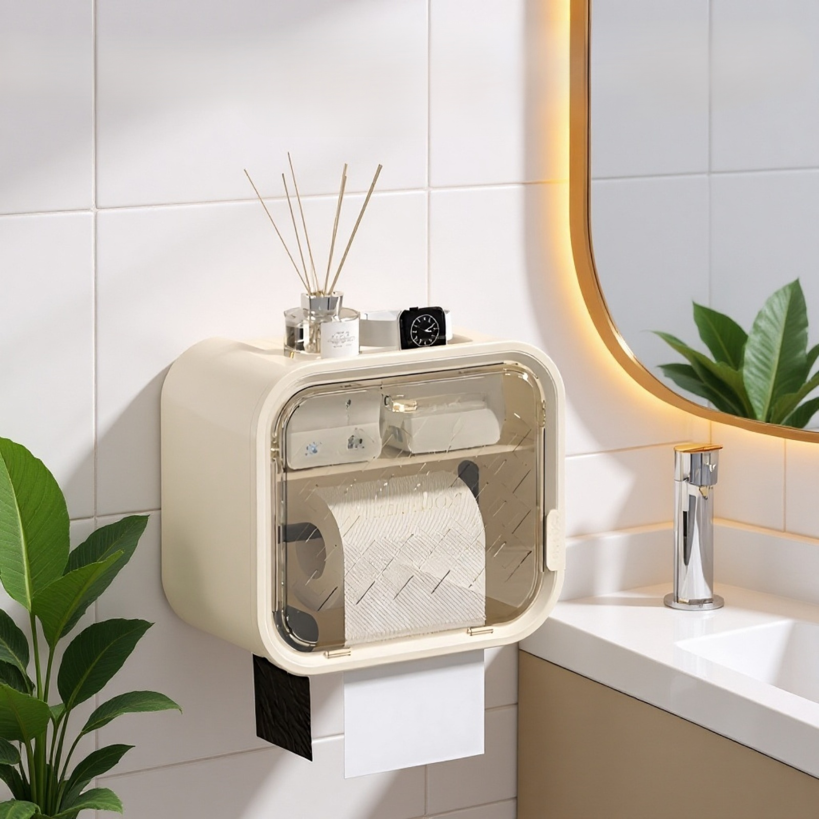 トイレットペーパーボックス、トイレットペーパーボックス、ティッシュホルダー、多機能収納ラック、ペーパーボックス、生理用ナプキン収納ボックス