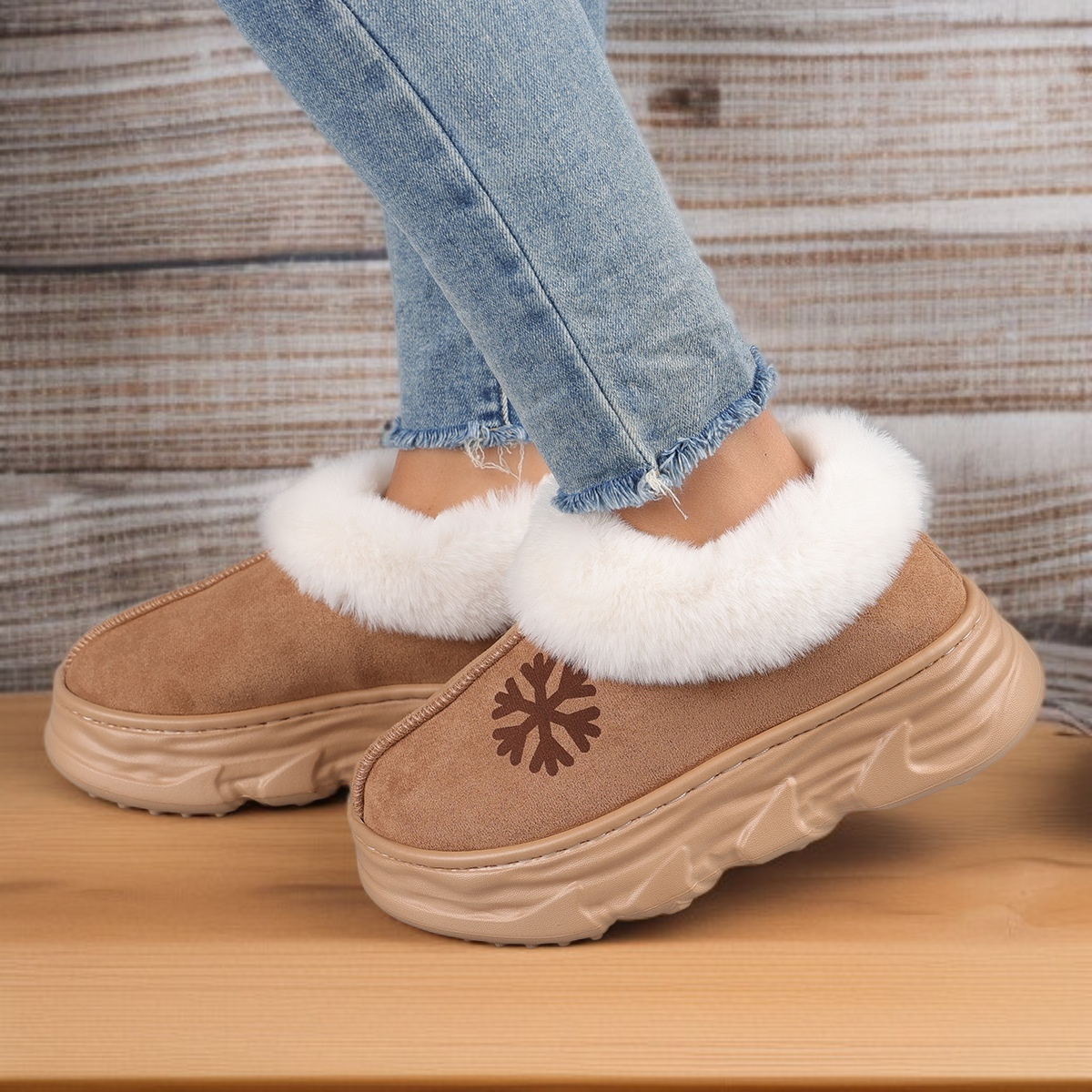 6cm 플랫폼 면 부츠