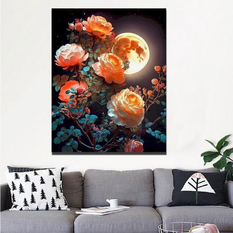 Moonlight Floral Diamond Painting Full Drill Living Room Decor