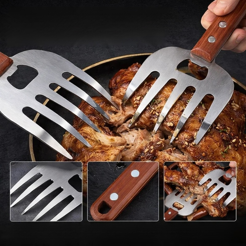 木目調ハンドル付きステンレス製ミートシャベル