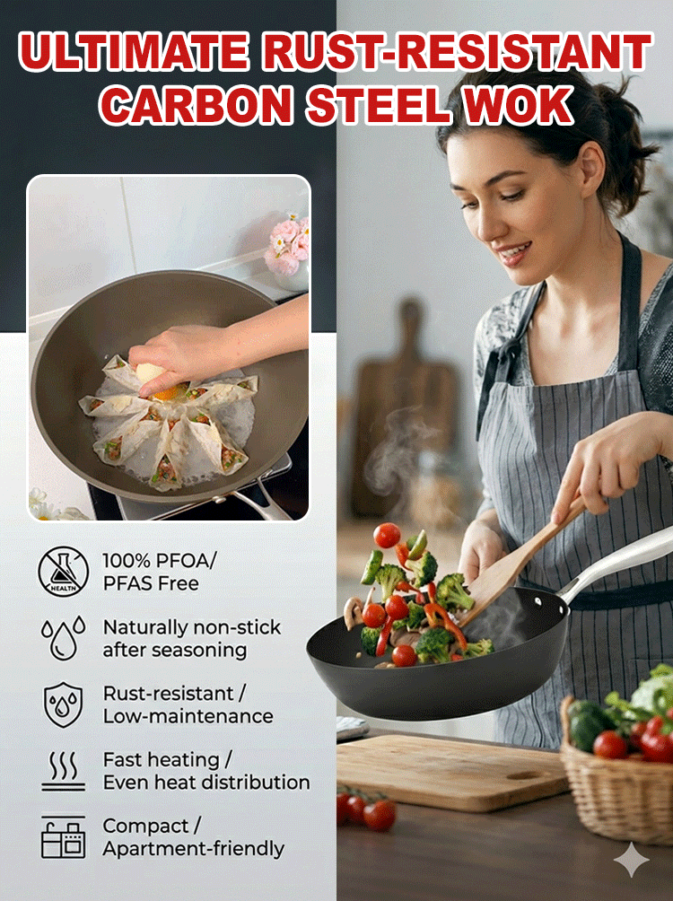 [Reusable for 30 years]Ultimate Rust-Resistant Carbon Steel Wok