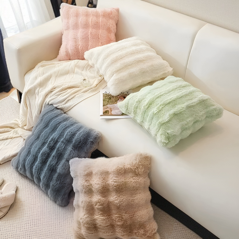 Cojín de felpa gruesa imitación piel de conejo para invierno