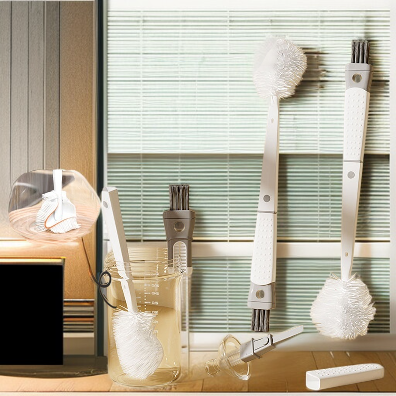 브러쉬 청소기 탈부착 5인 1롱 손잡이 실리콘 브러쉬 가정용 물컵 접이식 청소 브러쉬 완성