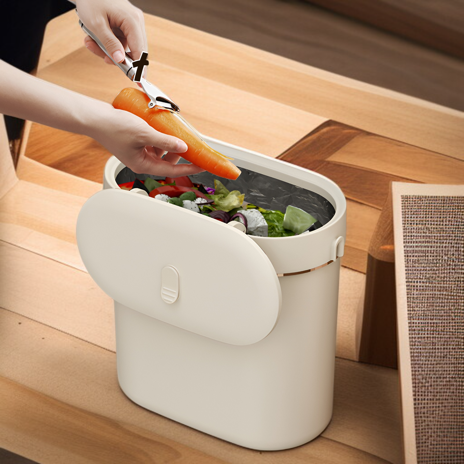 Papelera multifuncional de pared para cocina con tapa, cubo de almacenamiento