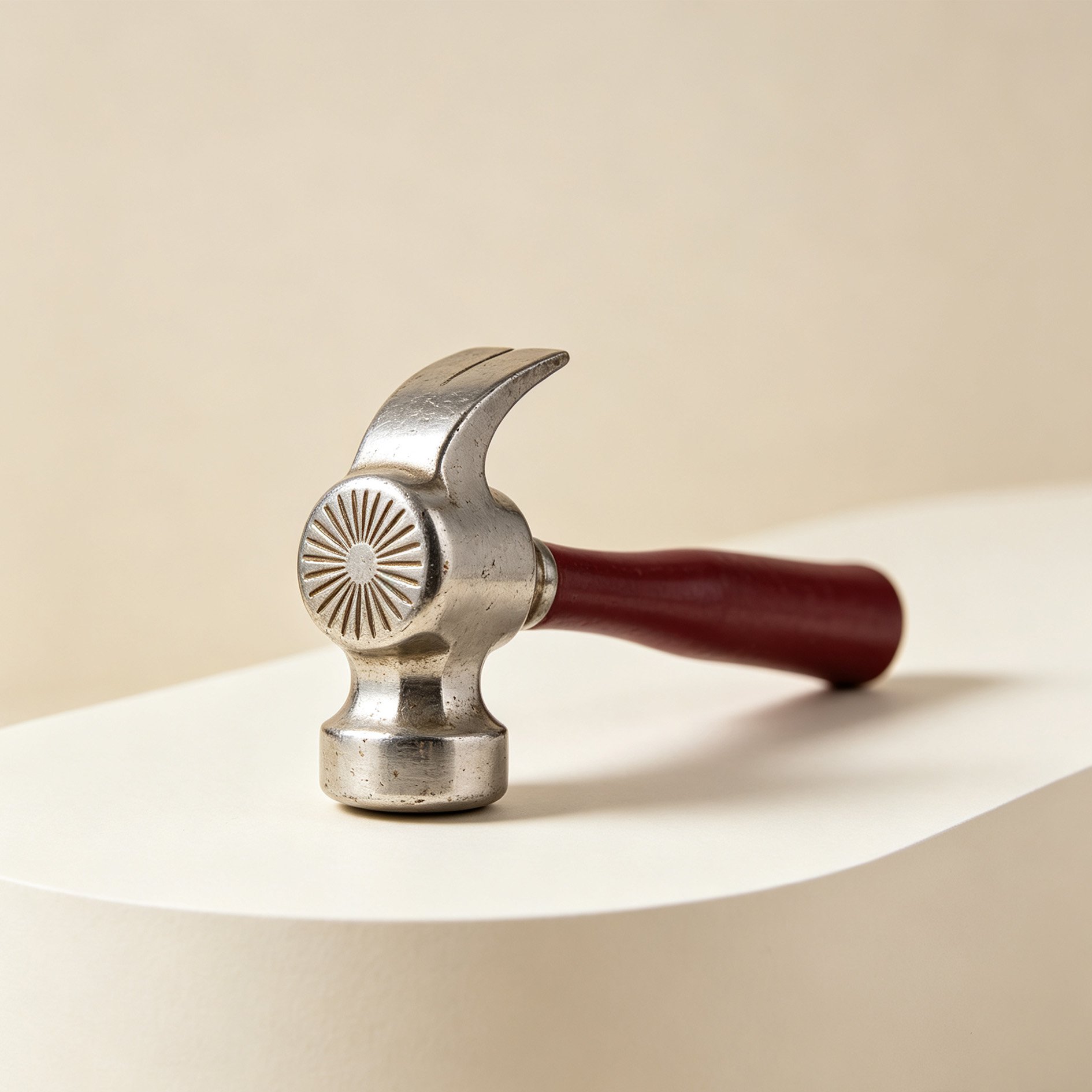 Vintage style silver-red claw hammer head detail