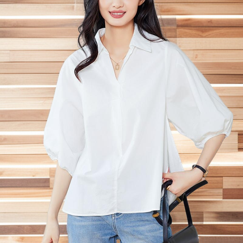 여성 봄여름 캐주얼 칠부 블라우스 옆트임 포인트