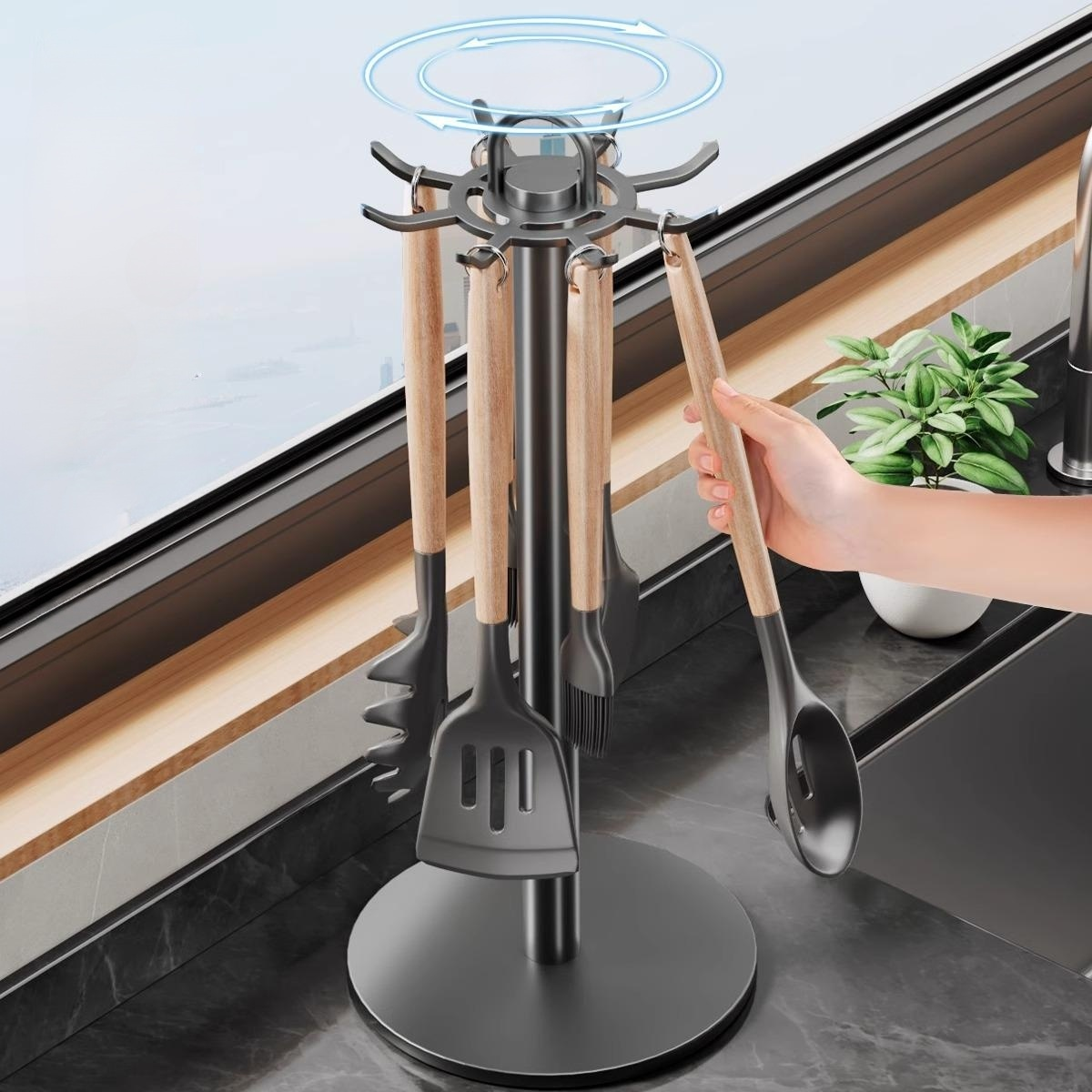 다용도 회전 주방 걸이 국자 거치대