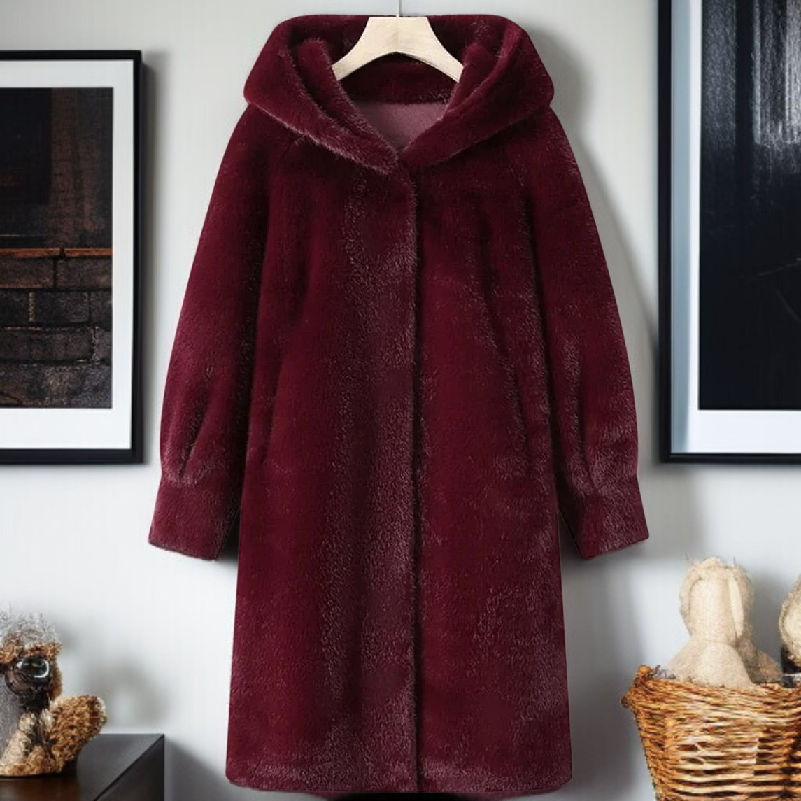 긴 후드 밍크 코트