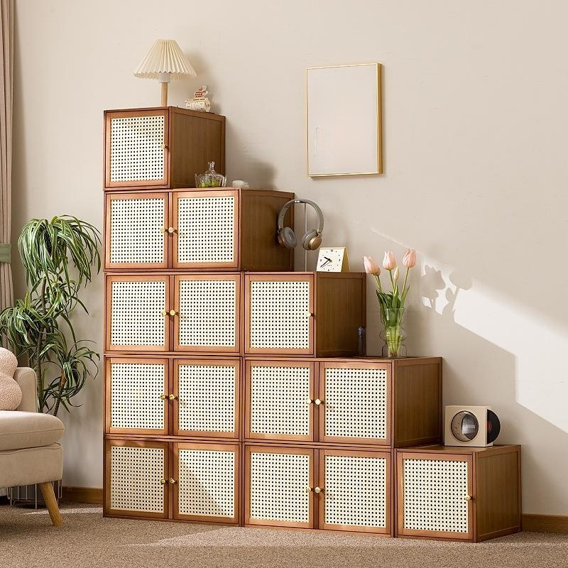 Solid wood grid cabinet, free combination storage bookshelf