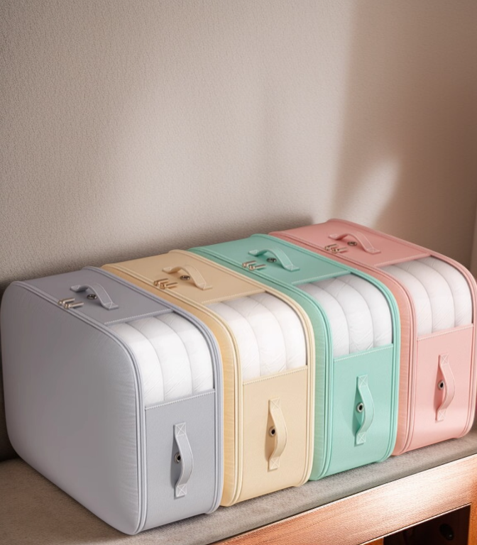 이불 보관 가방을 옷장에 정리한 모습