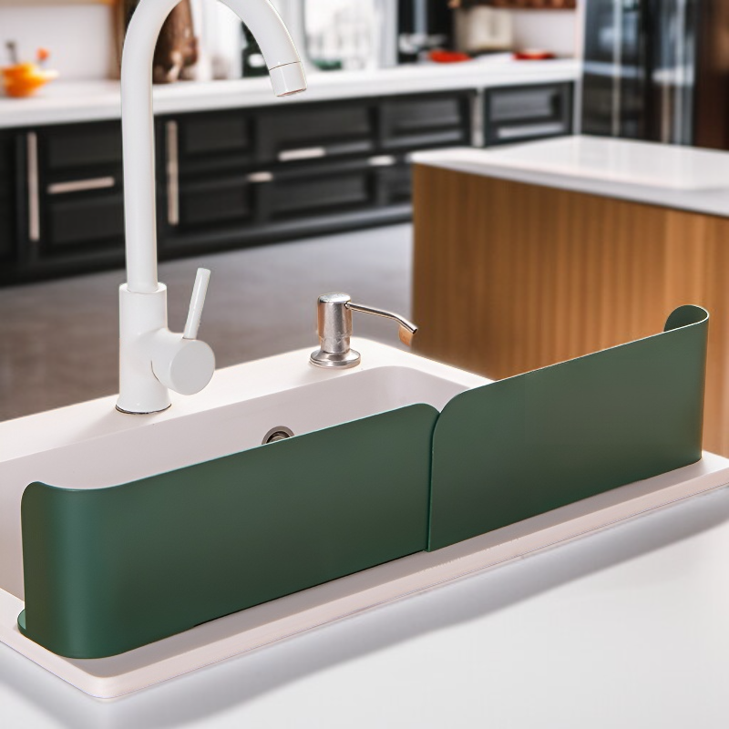 Multifunktionales erweiterbares Spülbeckenregal mit Abfluss und Spritzschutz