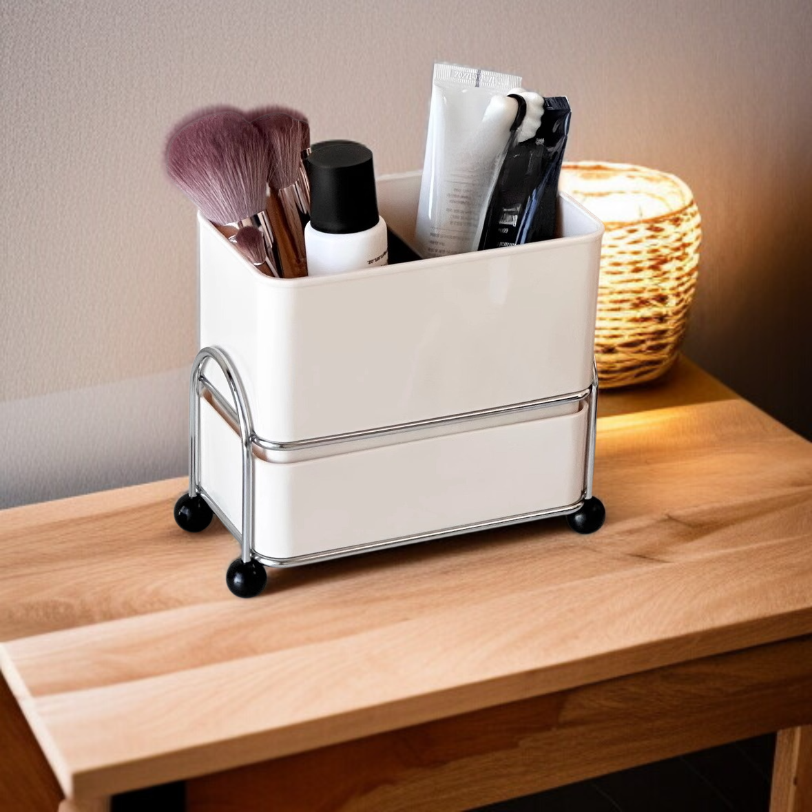 デスクトップ化粧品収納ラック洗面台排水収納ラックラック歯ブラシ歯磨き粉コーム二重層収納ボックス