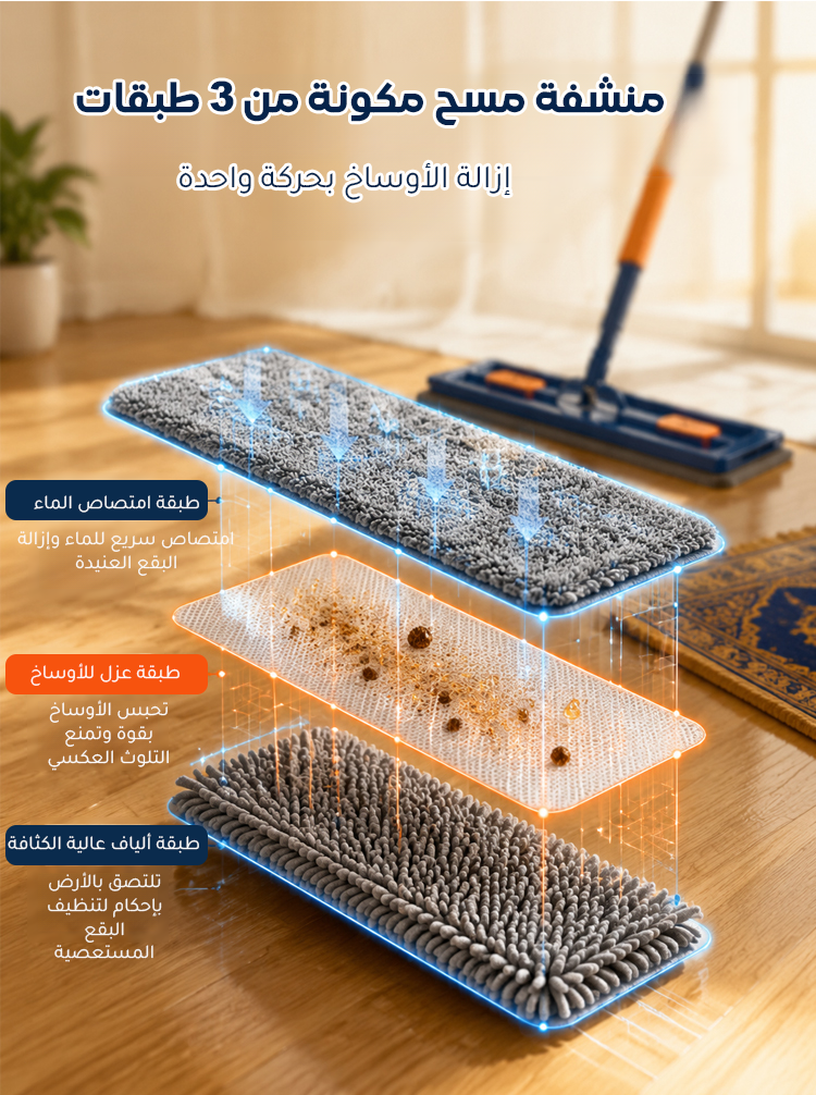 ممسحة أرضية جديدة مع رأس مسح مسطح كبير 