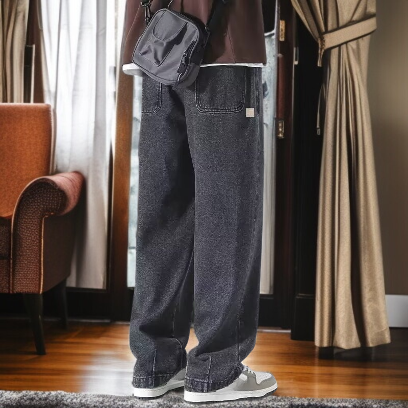 メンズアメリカンウォッシュジーンズ、ルーズストレート、トレンドブランドワイドパンツ、アメリカンハイストリート万能カジュアルロングパンツ