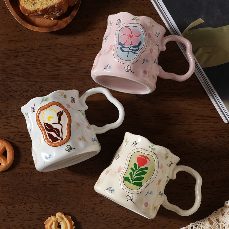 ハンドメイドのドリームフラワー陶器マグ