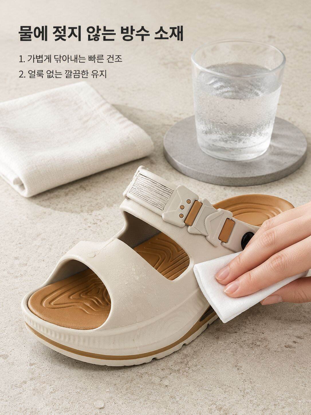 남성 슬리퍼 뒷꿈치 디자인 디테일