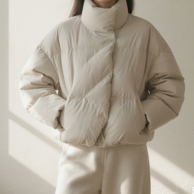 트렌디한 그레이 컬러 숏 패딩 점퍼