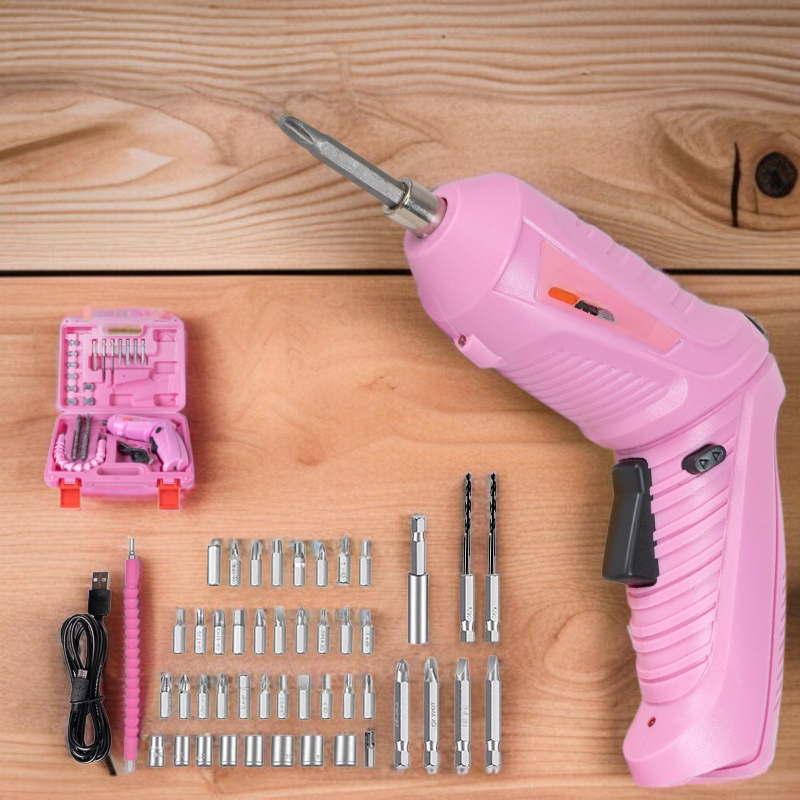 룽샤 전동 드라이버 휴대용 핑크 충전식 무선 충전 접이식 케이블 나사 비트