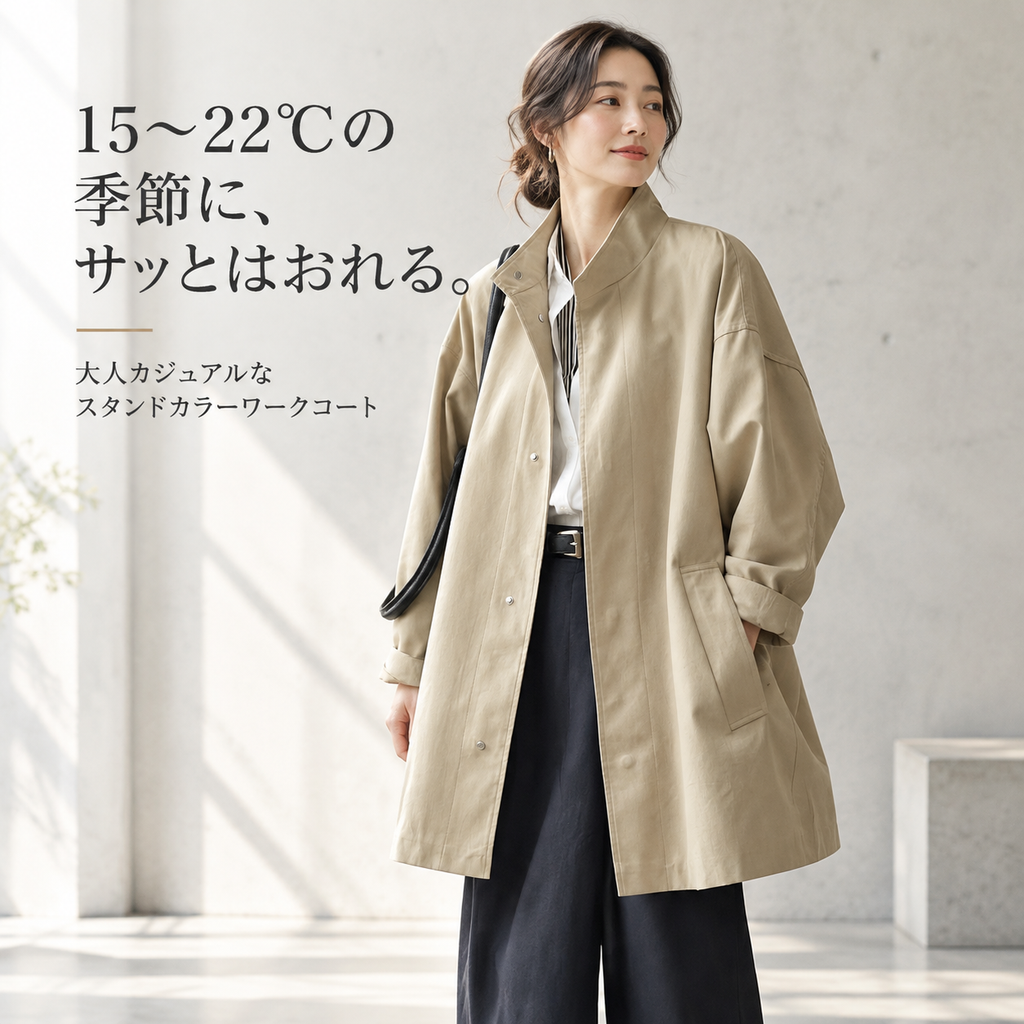 春秋新作 日本風ワークスタンドカラーコート レディース