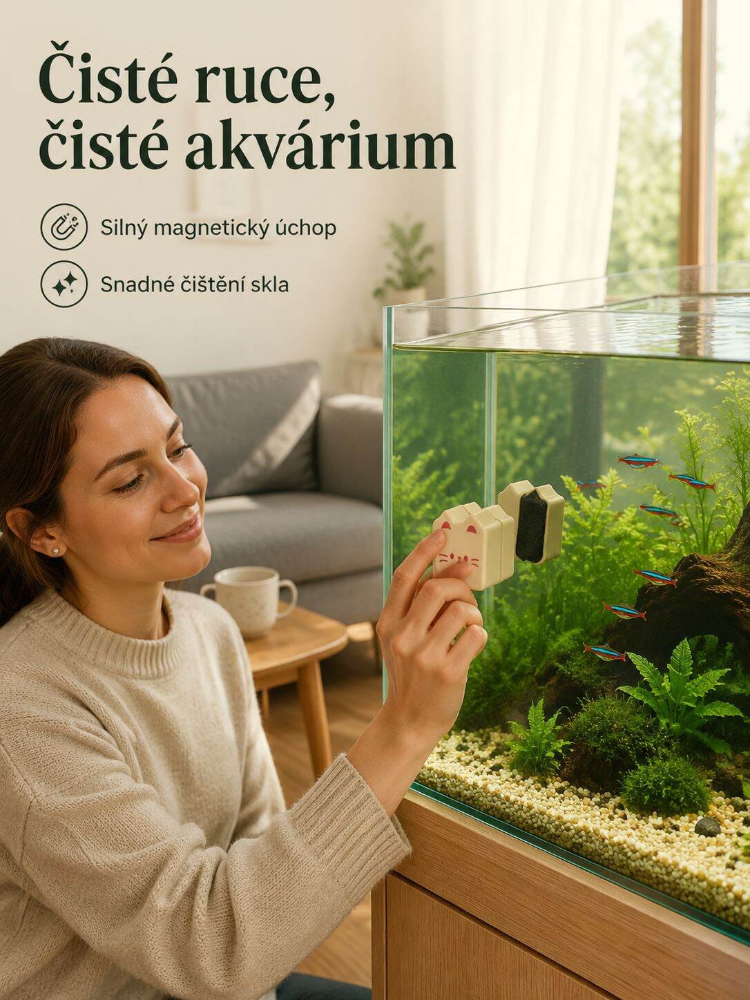 Magnetická čisticí kartáč na sklo akvária