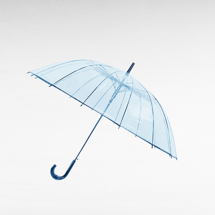 長柄16本骨防風ダブル厚手生地透明傘
