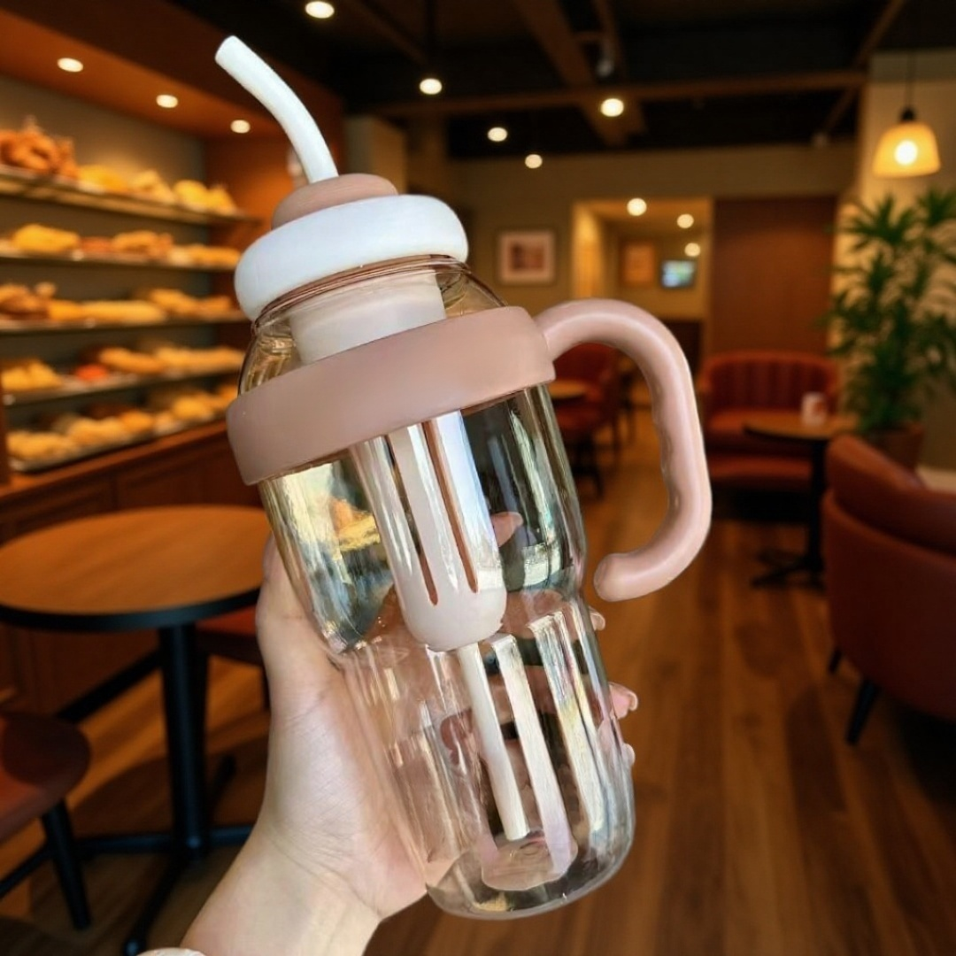 Botella de agua con pajita de gran capacidad y refrigeración por hielo