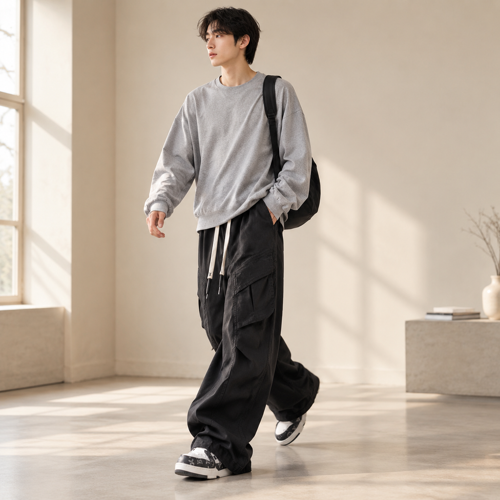 봄가을 신상 남성 미국식 루즈핏 스트레이트 캐주얼 워크 팬츠