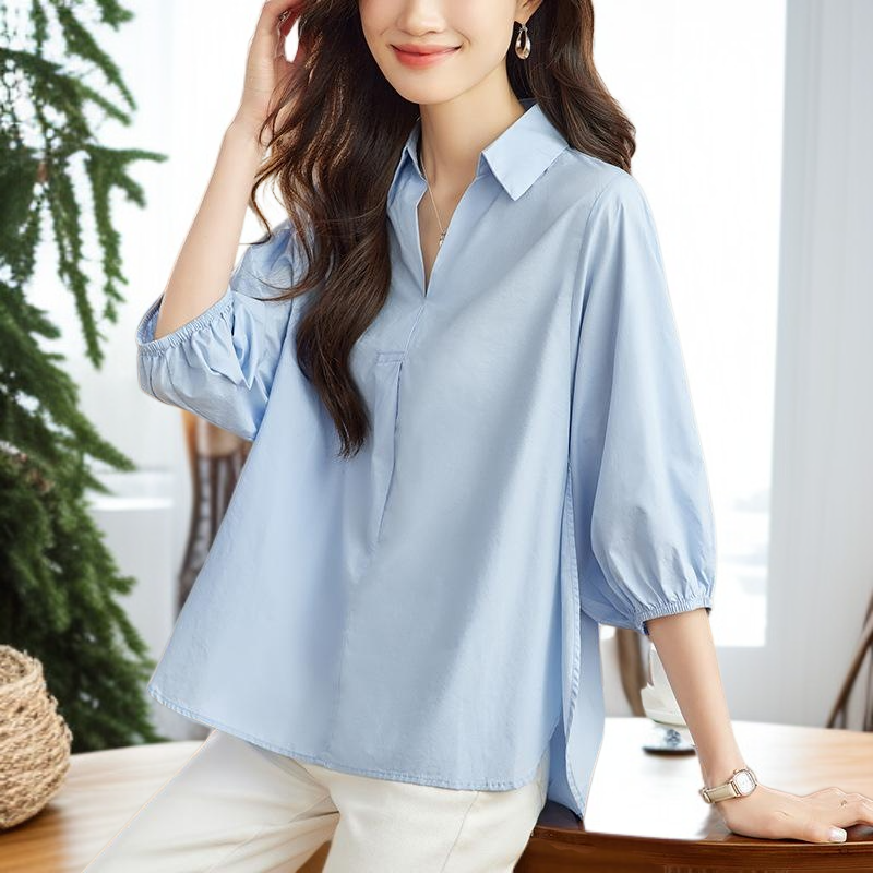 칼라 옆트임 칠부 블라우스 여 2025 봄여름 신상 캐주얼 코디 상의