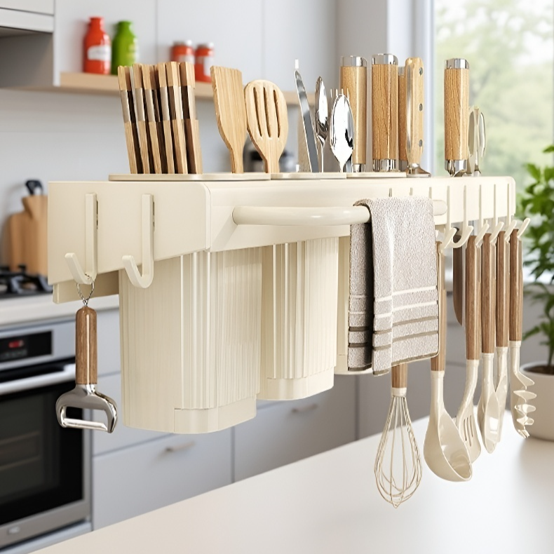 حامل سكاكين وعيدان الطعام يوفر مساحة في المطبخ