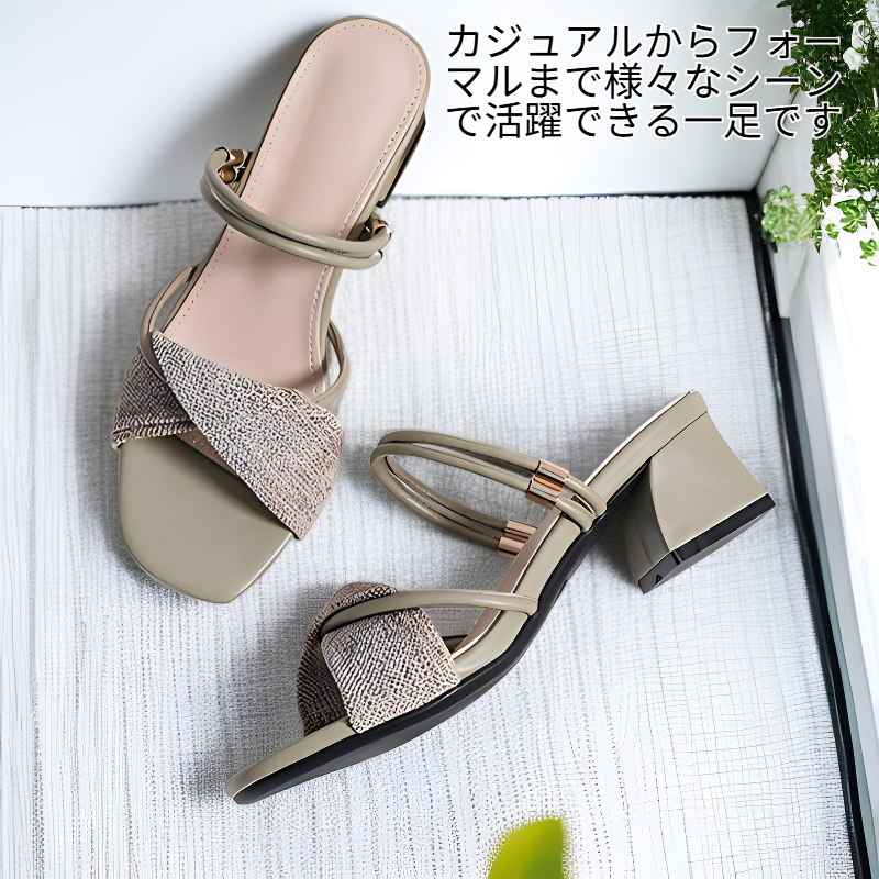 ファッション万能ミドルヒール高ヒールサンダル夏用女性