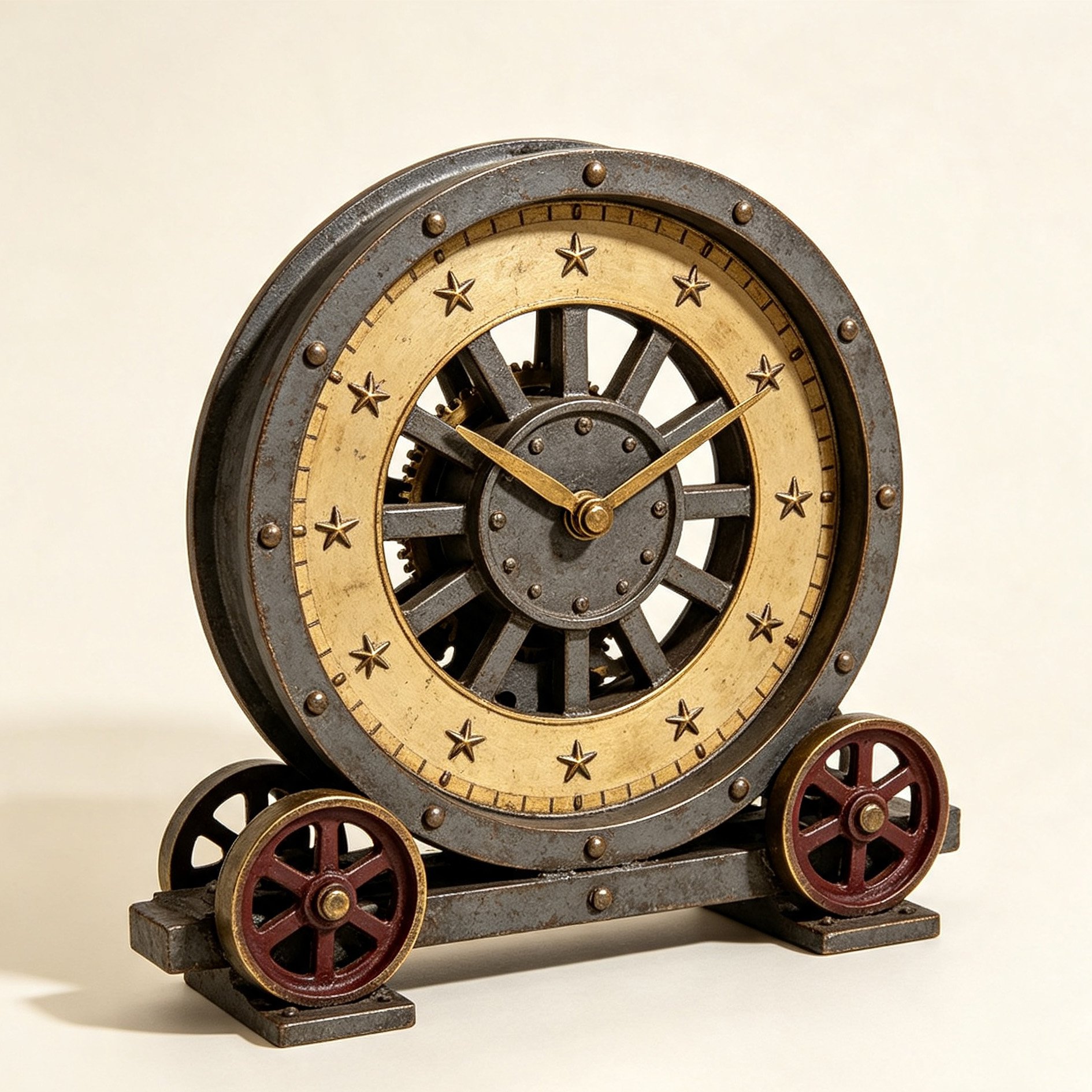 Vintage wheel-rail star pattern clock