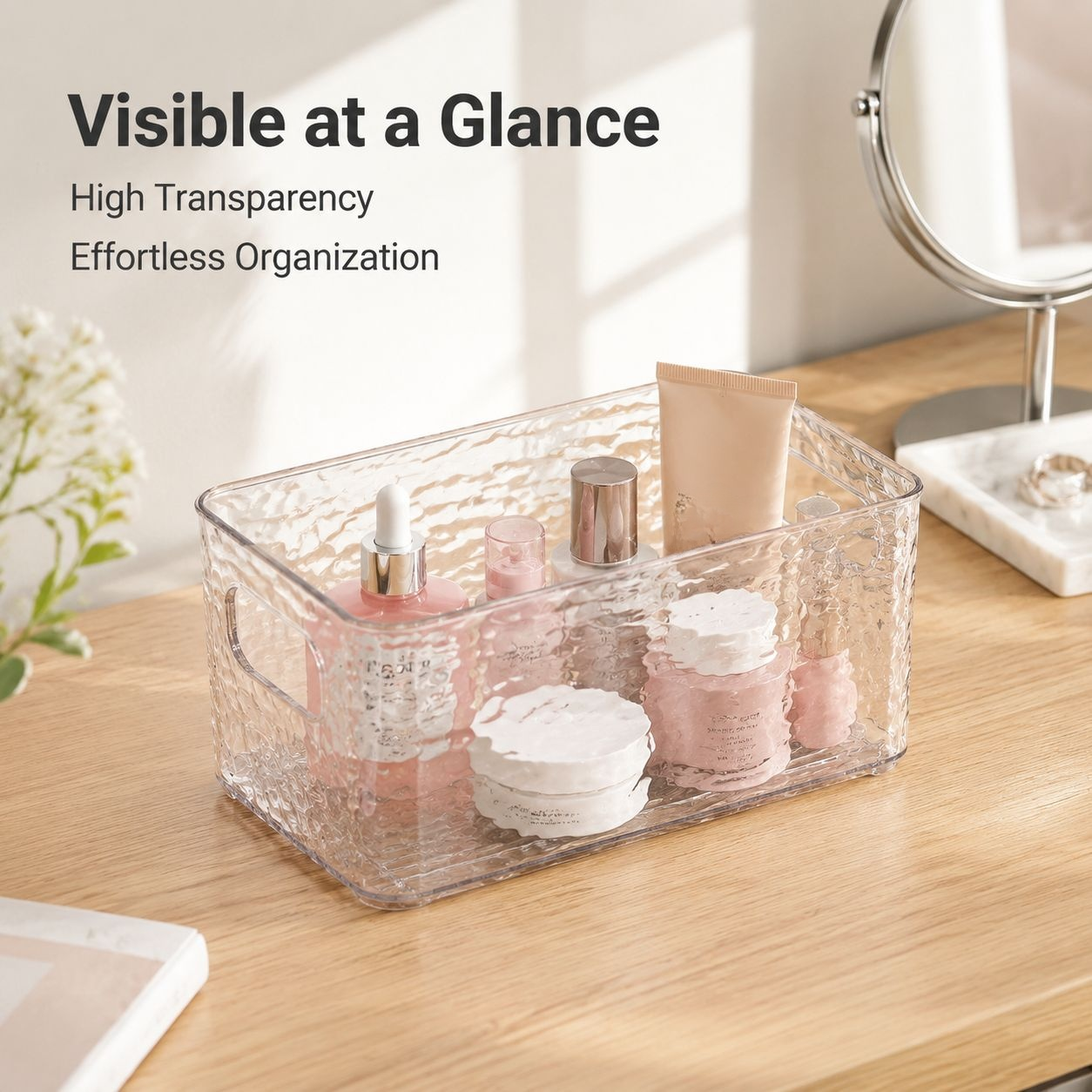 Narrow Clear Desktop Storage Box