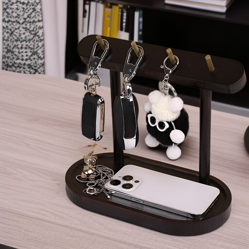 Estante organizador de madera multifuncional para llaves, monedas, tarjetas y teléfono móvil