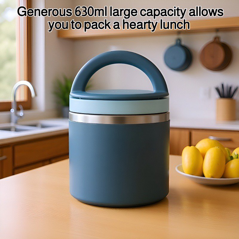 Food-grade stainless steel insulated lunch box, large capacity 630ml, portable.