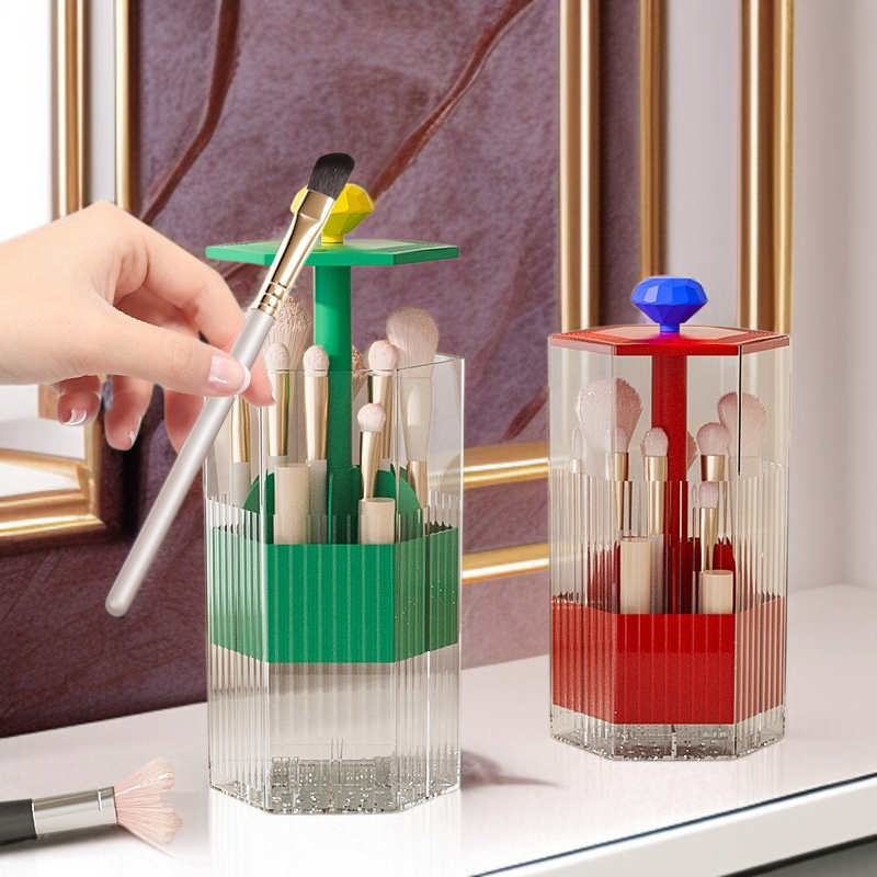 메이크업 브러쉬 수납 케이스 탁상 화장품 수납 케이스 방진 압착식 수납통 아이브로우 리프트 화장 케이스