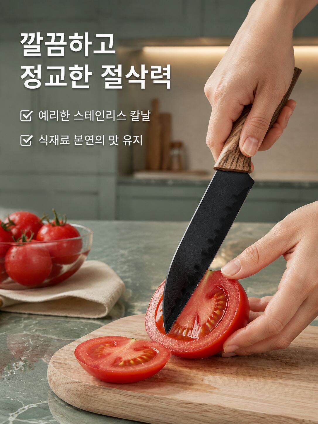 날카롭고 손이 피로하지 않은 칼집이 있는 주방칼