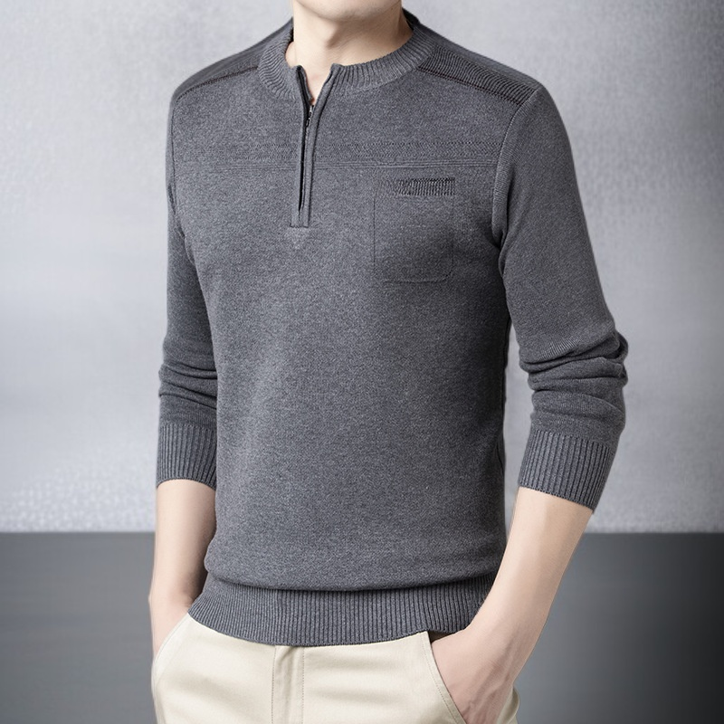 남성용 스트라이프 터틀넥 지퍼업 스웨터