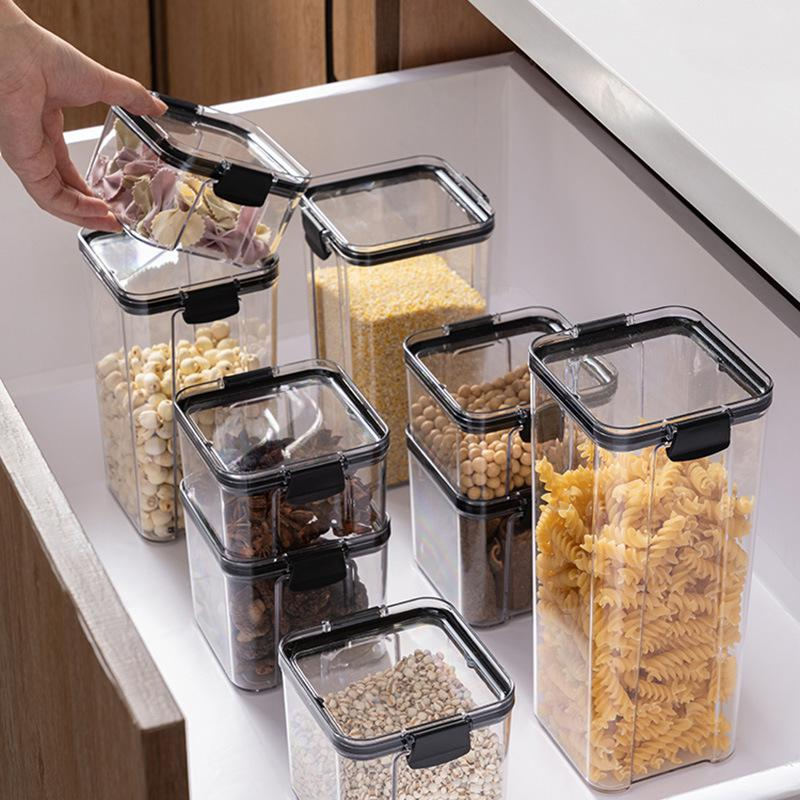 廚房卡扣密封罐家用食品級儲物罐透明藥材塑膠密封盒香料收納盒